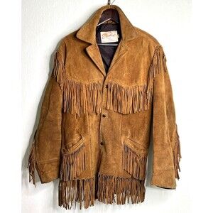 Vintage 70s Excelled Fringe Suede Leather Jacket Brown Western USA